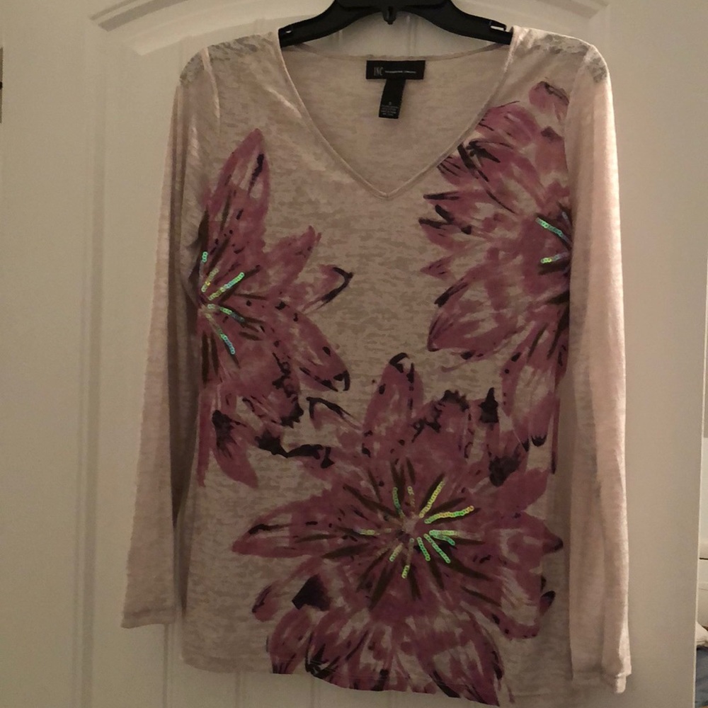 Inc burnout top with floral detail